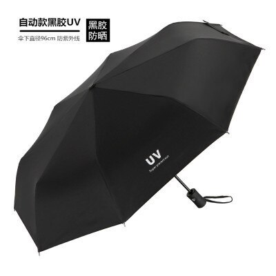 1ps Anti-Uv ins frauen stil Automatische Regenschirm 3-fach Sonnig regenschirm Beschichtung Regen Schicht Winddicht Tragbare Regenschirme 50%: Automatic black