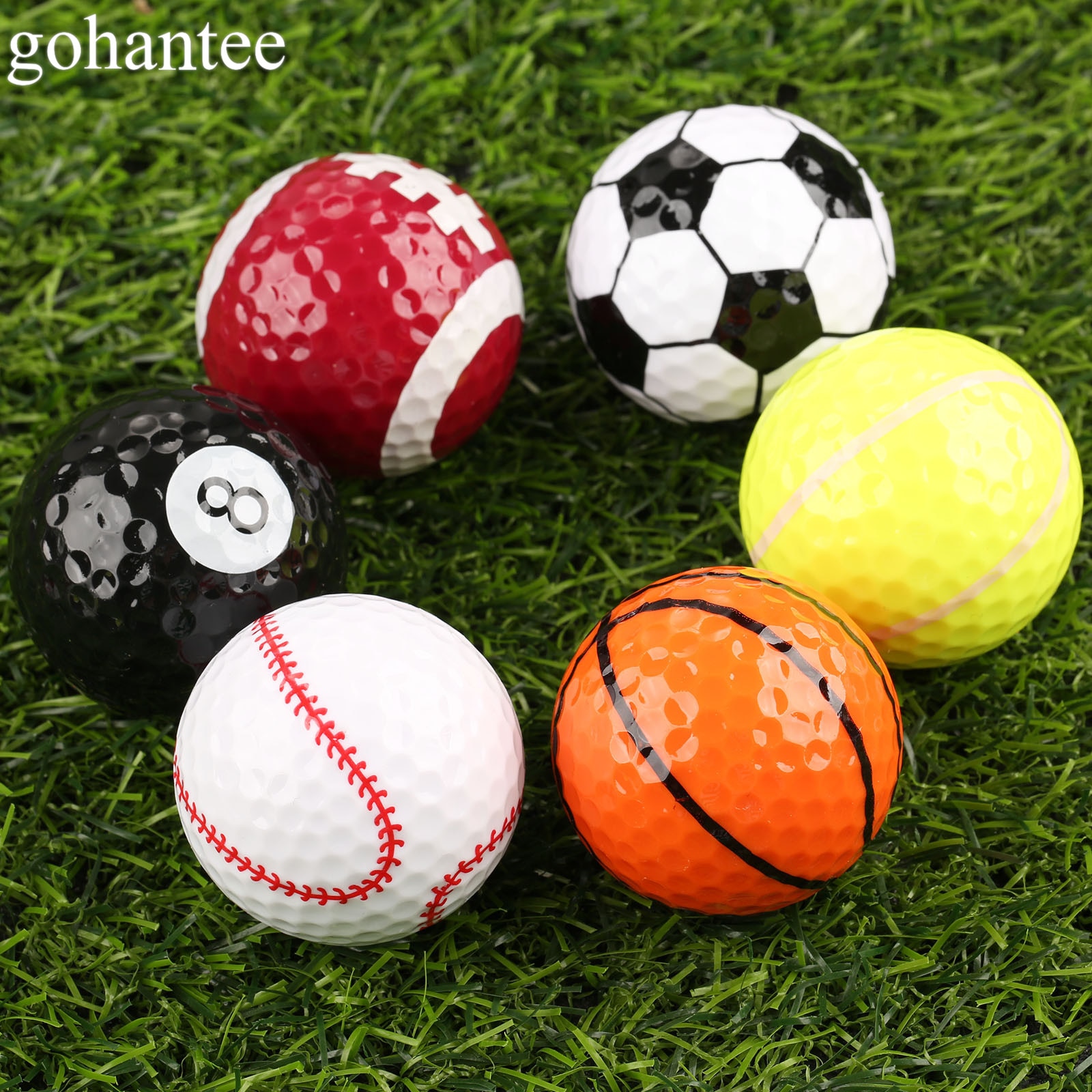 Gohantee Creatieve Rubber Golf Ballen 6 Soorten Patroon Golf Game Ballen Soortgelijke Rugby Football Sport Kampioen Golf Ballen
