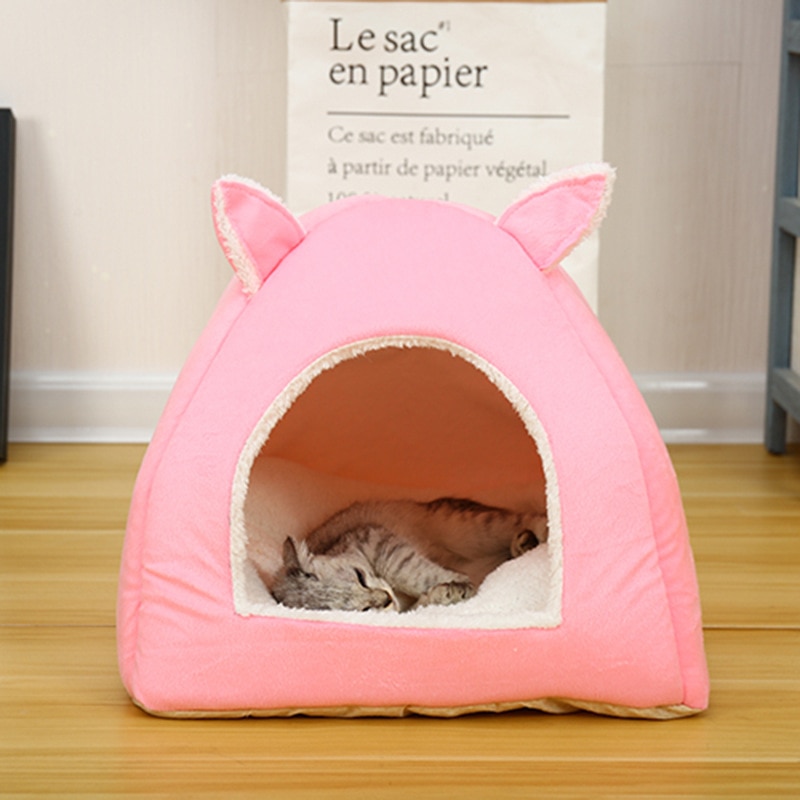 Hundesenge til hvalpe katte blødt sammenfoldeligt hus blødt varme kæledyrssenge firkantet sovepose til lille hund kattekurve reden dgwa 15: Stil d / M 40 x 40 x 35cm