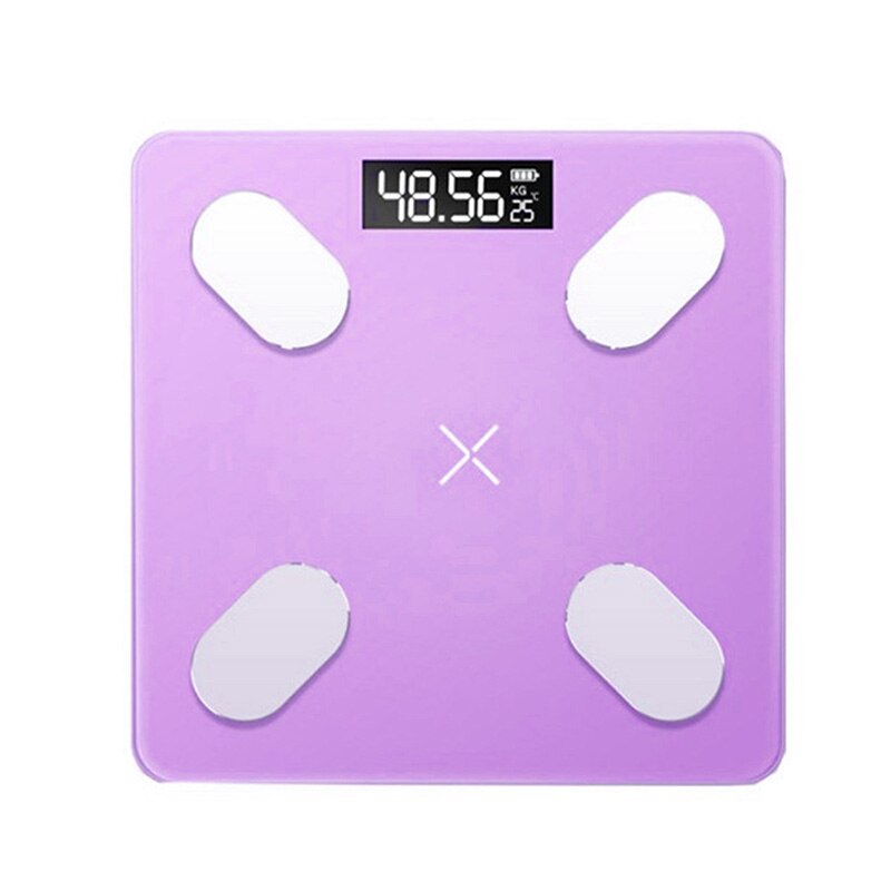 Slimme lichaamsvetweegschaal lcd digitale draadloze bluetooth bmi gewichtsmeter gezondheidsanalysator fitness afslankgereedschap weegschaal: Paars