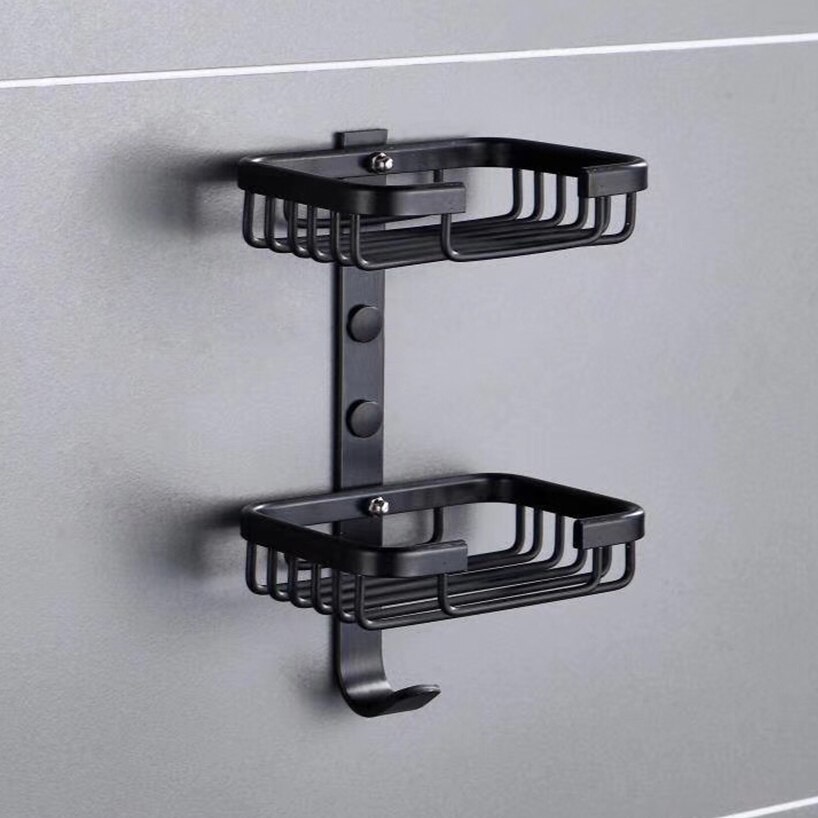 55cm matsorte dobbelte håndklædestænger håndklædebøjler til badeværelset aluminium badeværelsestilbehør håndklædestativ håndklædering toiletbørste: Dobbelte sæbenet