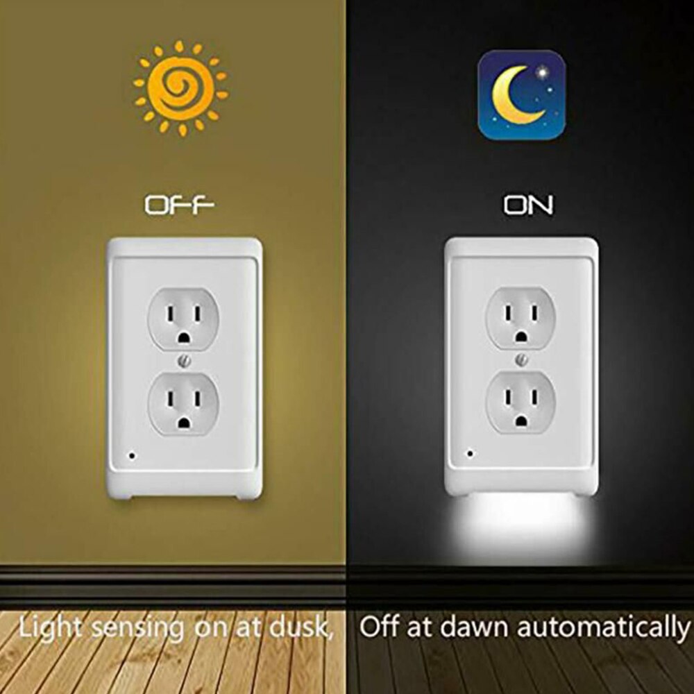 Placa de pared de salida con luces LED nocturnas, placa de pared dúplex, cubierta de luz Led nocturna, Sensor de luz ambiental para pasillo y dormitorio
