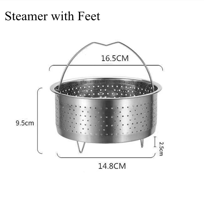 Kitchen Stainless Steel Food Steamer Basket with Silicone Handle Feet Rice Pressure Cooker Steaming Grid Cooking Utensils: 16.5cm(Feet)