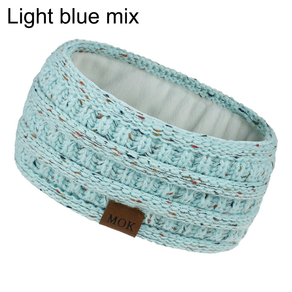 Inverno ao ar livre orelha mais quente headbands para as mulheres macio quente malha velo forrado faixa de cabelo para ciclismo ao ar livre caminhadas acampamento: Light blue mix