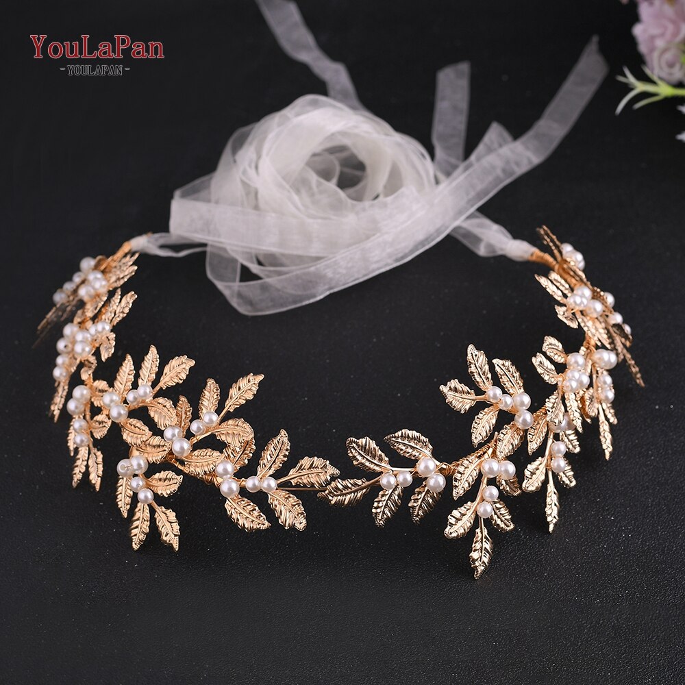 Topqueen  sh353 pearl bride brudklänning bälte gyllene blad brudtärna klänning bälten för kvinnor elastiskt utsmyckat midjebälte: Elfenben organza