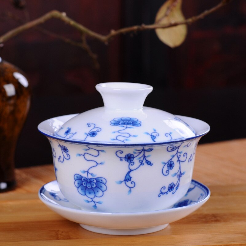 Hvid porcelæn blå og hvid keramisk gaiwan te sæt kaffekop, kinesisk rejse te sæt, drinkware jingdezhen kop: 03