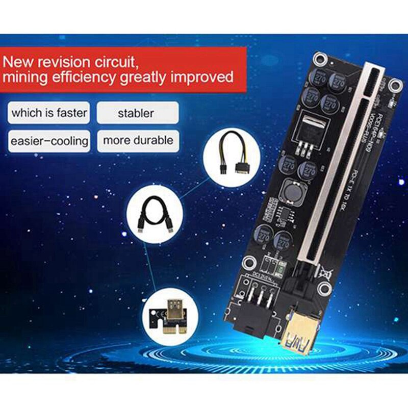 4Pcs 8 Pin Pci-E Pci Express Grafische Videokaart &amp; 6Pcs VER009 Express 1X 4X 8X 16X Extender pcie Riser Card Adapter