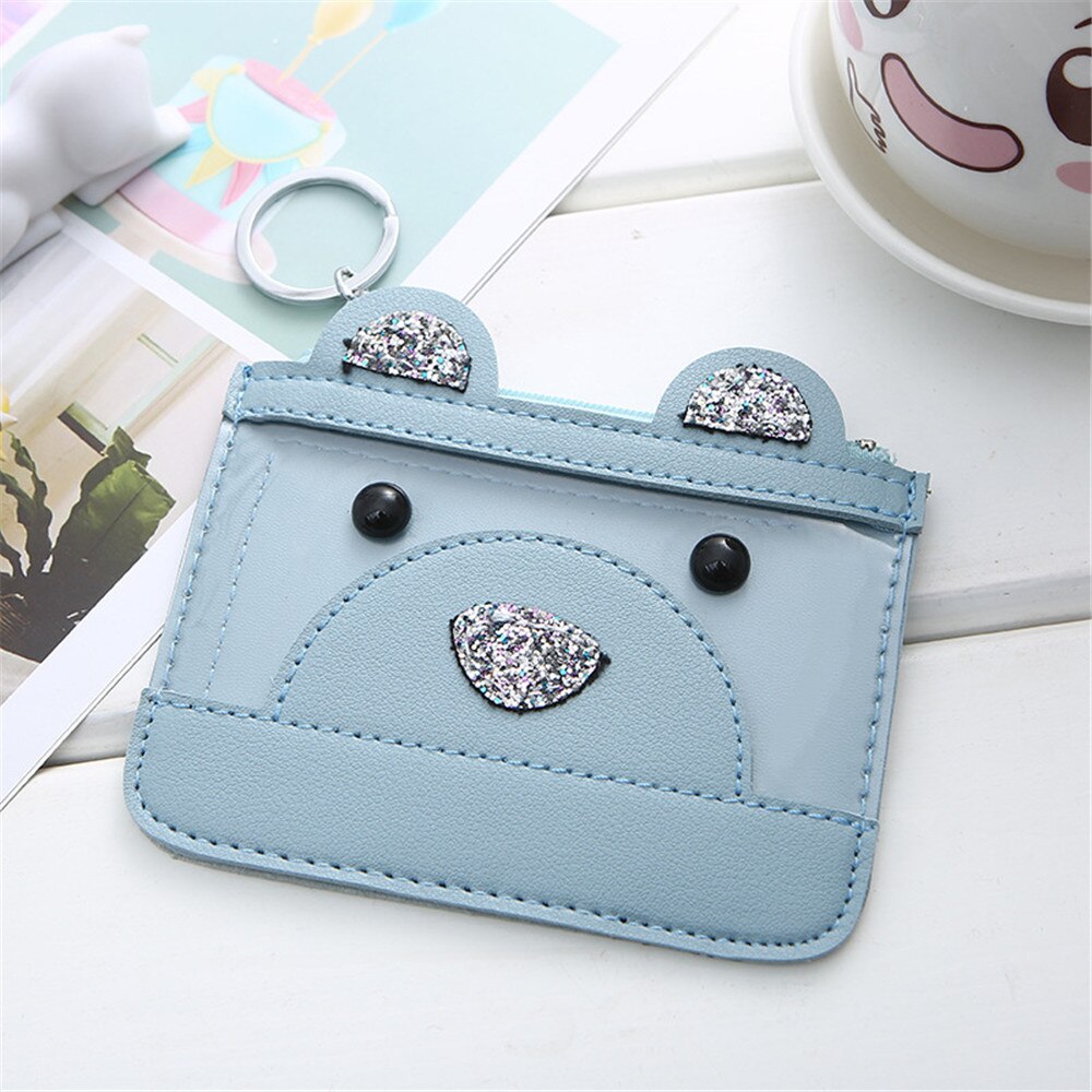 Femmes portefeuille porte-clés Faux cuir sac portefeuilles à glissière ours porte-monnaie embrayage dame PU: 5