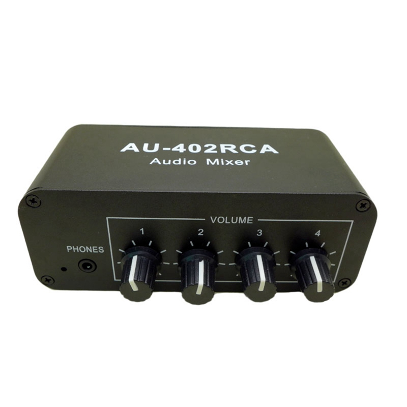Mélangeur RCA multi-sources, 4 entrées et 2 sorties, réverbérateur Audio stéréo, commutateur Audio, pilote, contrôle du Volume des écouteurs
