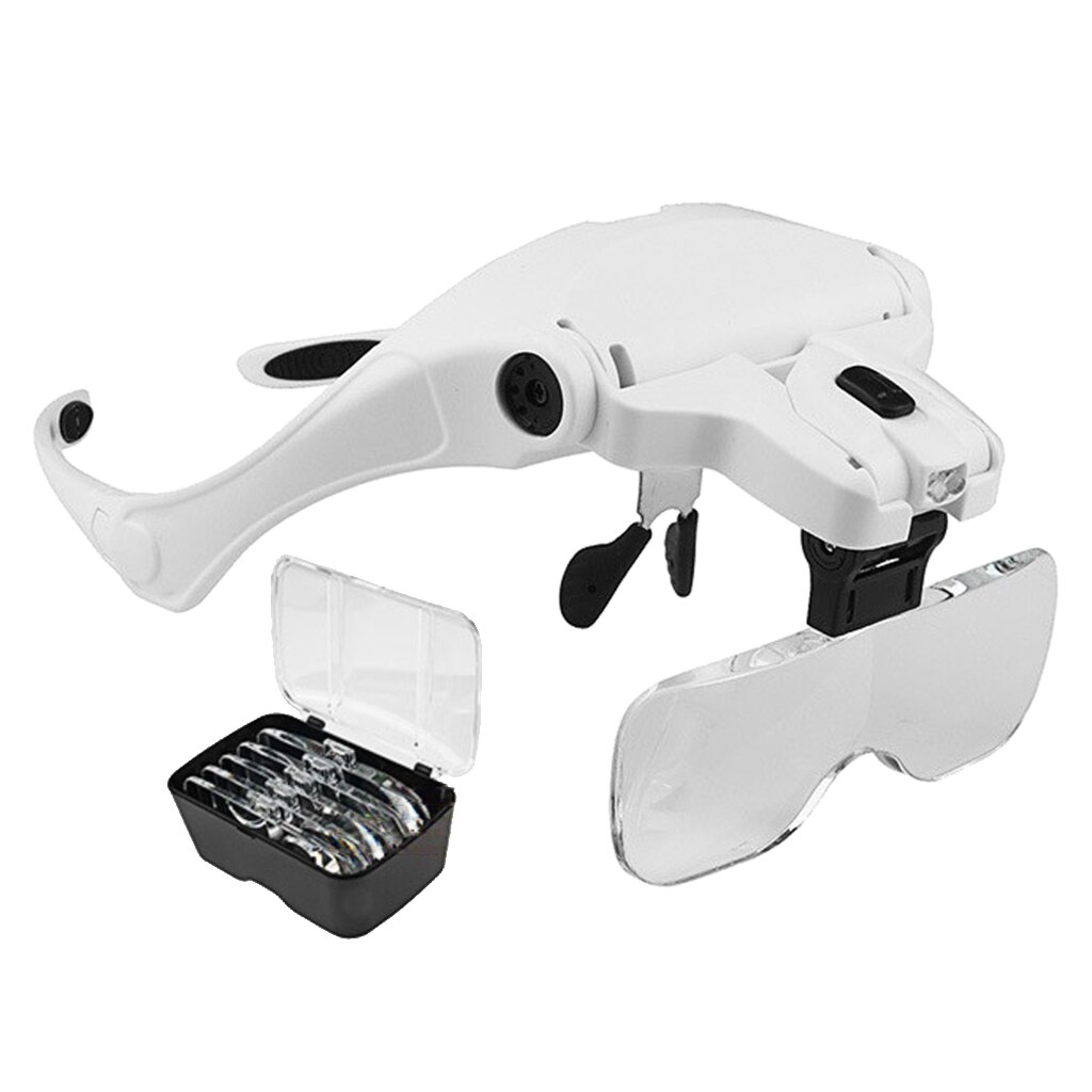 Hoofd Glas Led Lamp Hoofd Loupe Horloge Verlicht Vergrootglas Met 5 Lens