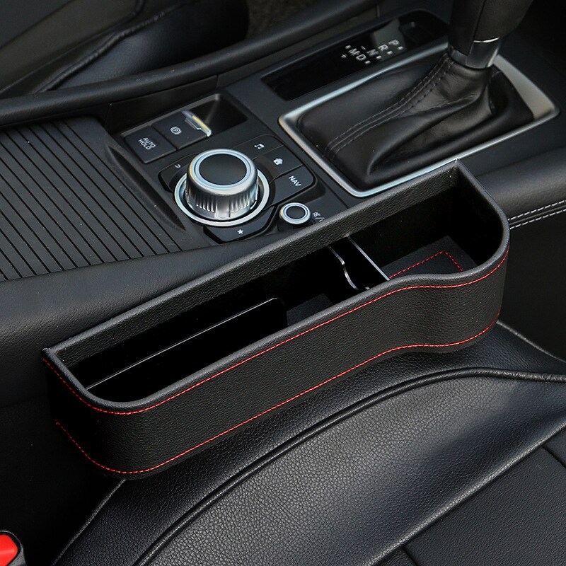 Caja de almacenamiento de cuero PU para hueco de asiento de coche, organizador de bolsillo multifuncional, soporte para botella de teléfono, accesorios para coche: Leather-Right