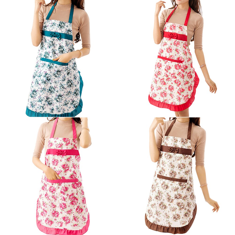 Delantal de cocina impermeable para mujer, babero de algodón grueso con bolsillos, delantal de princesa estampado, suministros para el hogar