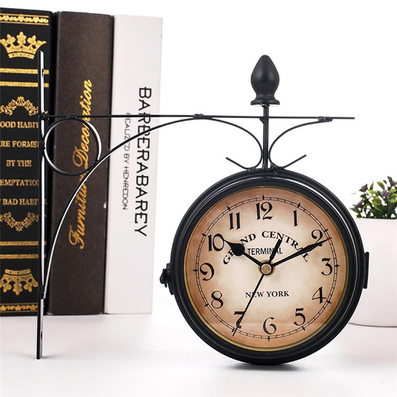 Retro Double Side Rotating Wall Clock Metal Hanging Clock Outdoor /Home/Garden Decor European Clock Wall Mounted+Bracket