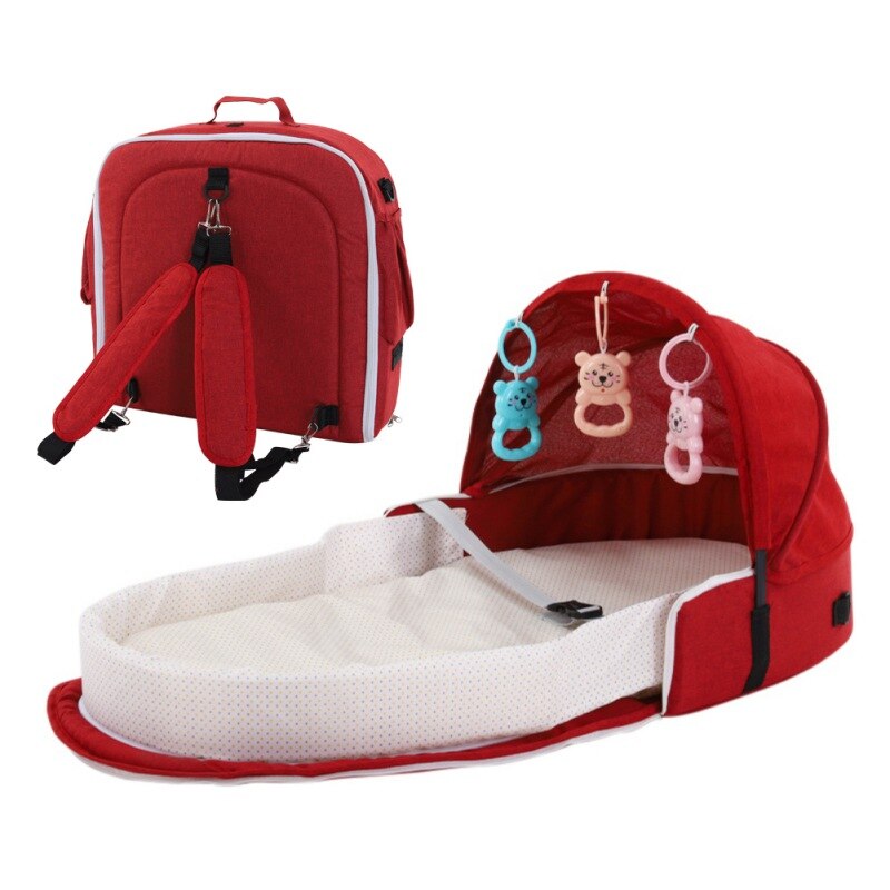 Moisés portátil plegable para bebé, cama de viaje para interior, mochila transpirable, cesta de dormir infantil: Rojo