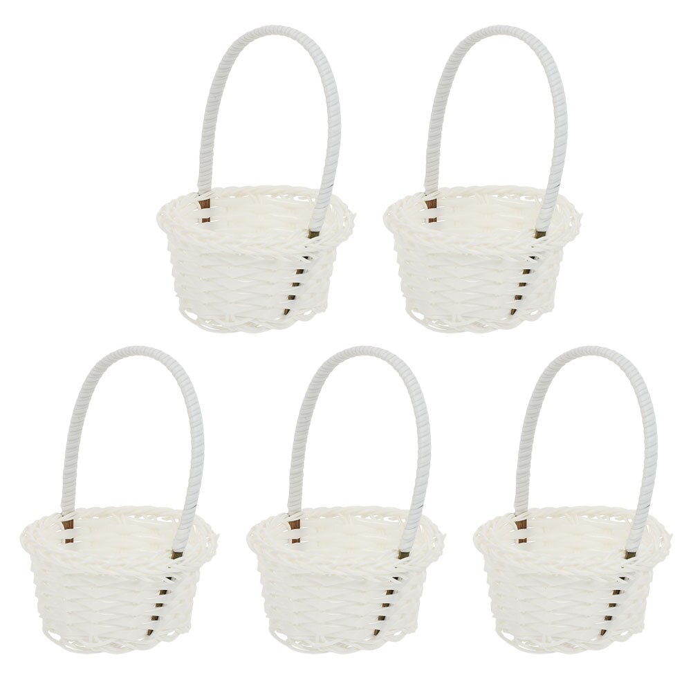 5pcs Pastoral Style Plastic Rattan Baskets Small Flower Baskets Fruit Picking Baskets