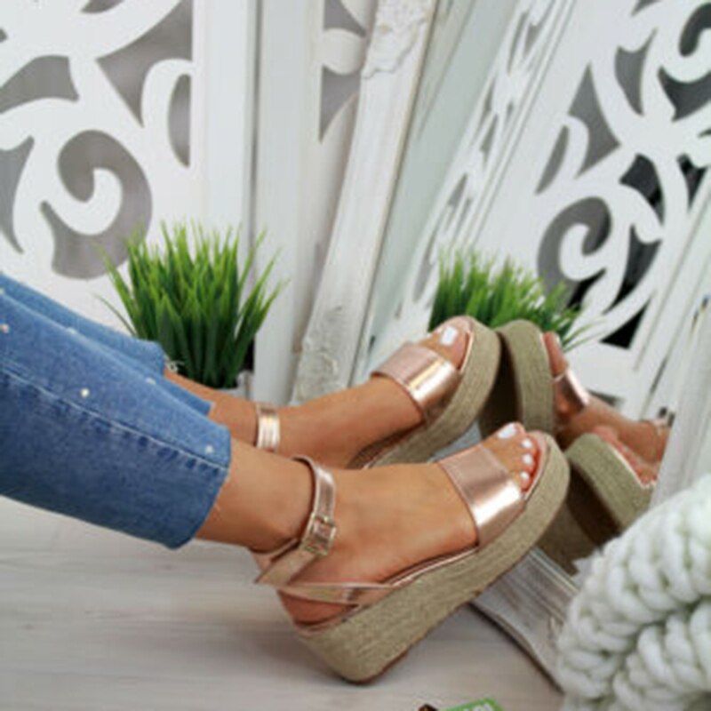 Oeak sandalias De Mujer Zapatos De verano Correa sandalia plataforma cuñas Zapatos Mujer Casual Peep Toe Zapatos De Mujer: gold / 42