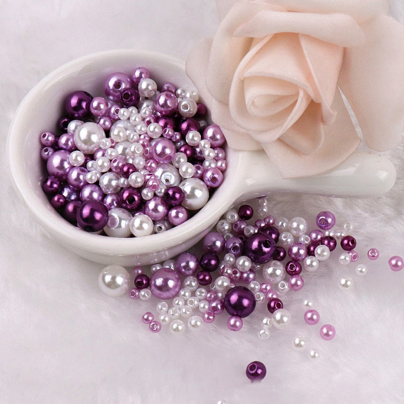 Cuentas de perlas de imitación ABS con agujero, 150 piezas, espaciador redondo de plástico acrílico de 3/4/6/8MM para fabricación de joyas DIY: Plata