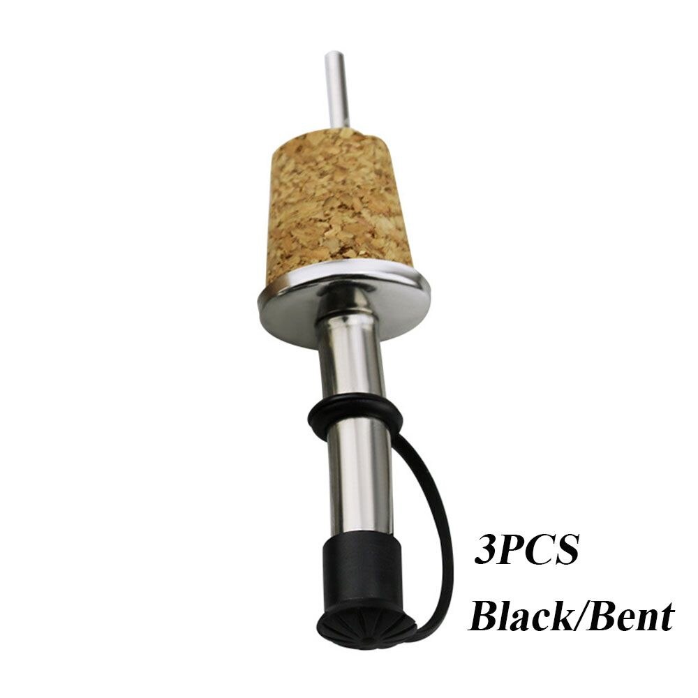 Bouchon en métal, vaisselle de bar, bouchon de bouteille de cuisine, verseur de vin, distributeur d&#39;huile en liège en bois, 1/3 pièces: 3PCS Black-Bent