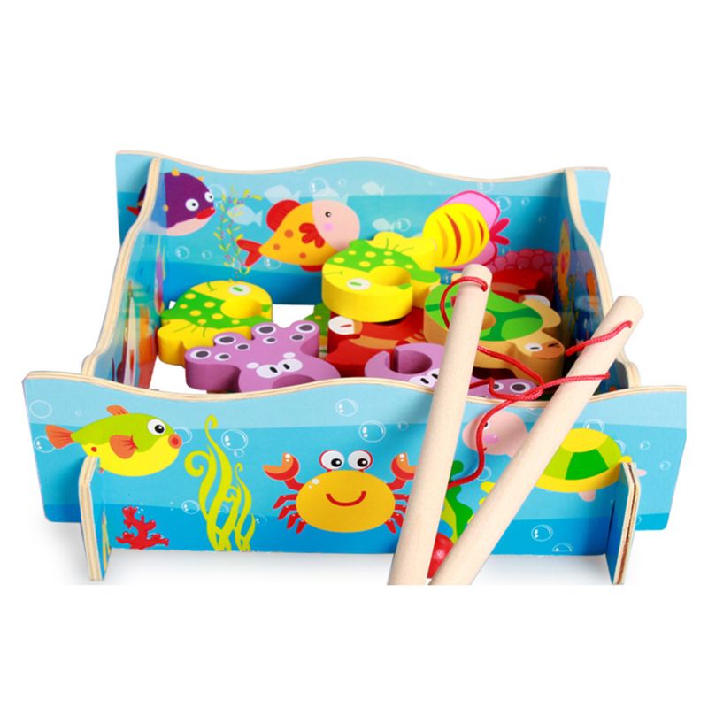 Kids Houten Fishing Game Speelgoed Met Twee Hengels En 3D Puzzel Kinderen Educatief Speelgoed