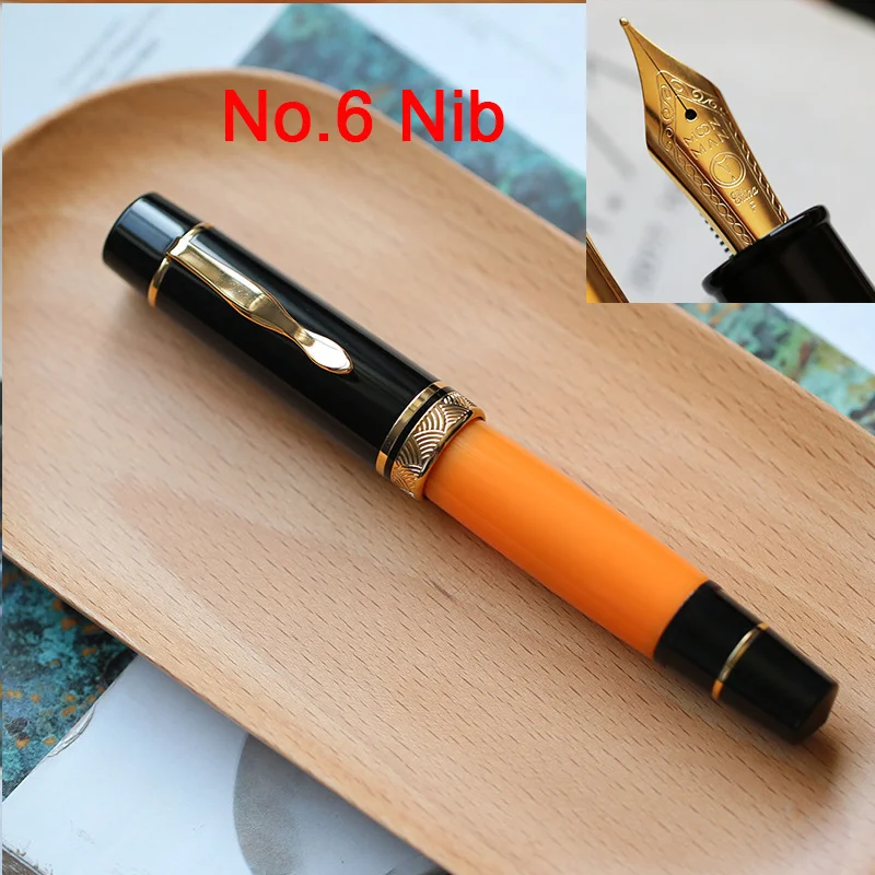 MAJOHN P139 Hemingway pluma estilográfica de pistón grande No.6/8 EF/F/M Nib bolígrafos de escritura de resina Retro clásicos chapados en oro: YELLOW / o.b.