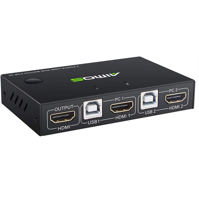 AIMOS KVM Switch HDMI USB 2 Ports PC Computer Switch Keyboard Mouse Switcher Box Support 4K for Laptop, PC, PS4, HDTV