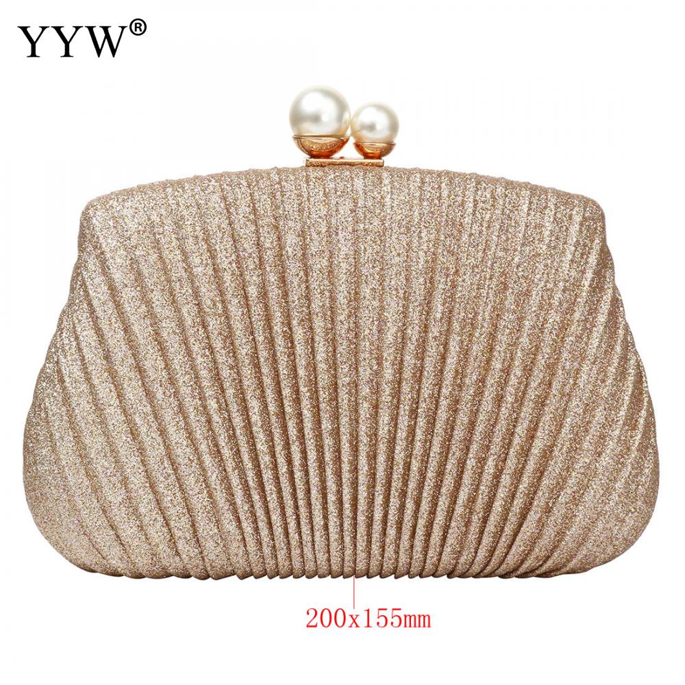 Abendtasche für damen, einfarbig schwarz, gold-silberfarben, mit perlenschnalle, geeignet für hochzeiten oder partys