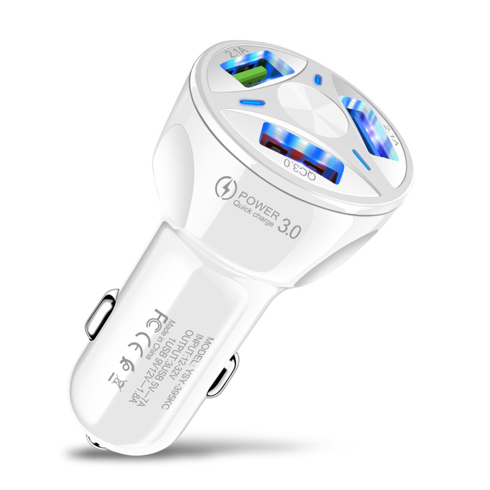 3 Ports USB Car Charger Quick Charge 3.0 Fast Car Cigarette Lighter For Samsung Huawei Xiaomi iphone Car Charger QC 3.0 Charger: White charger