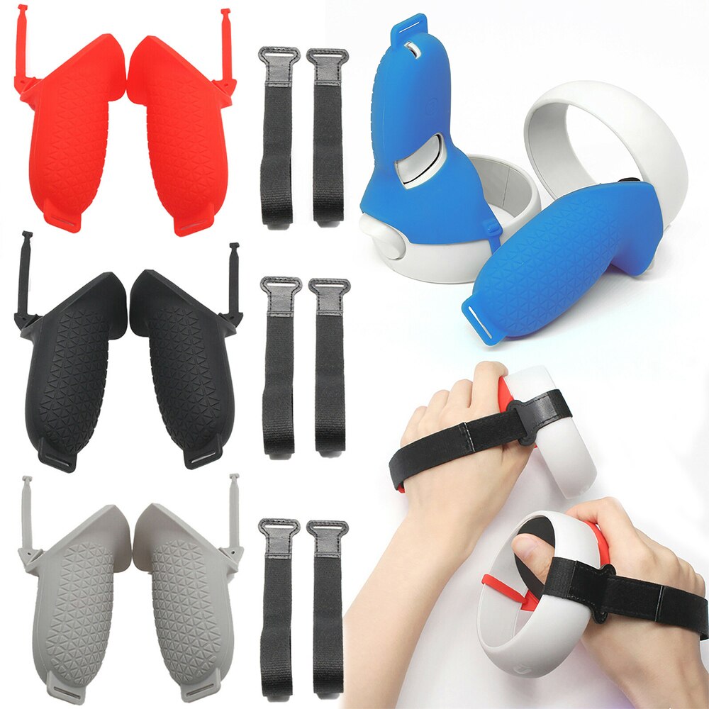 Cubierta protectora de silicona VR para Oculus Quest 2, funda protectora suave con mango de piel, accesorios de VR, 1 par