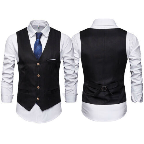 Mode Mannen Formele Casual Business Vest Pak Slanke Double-Breasted Plaid Vest Jas Plus Size: Black / XL
