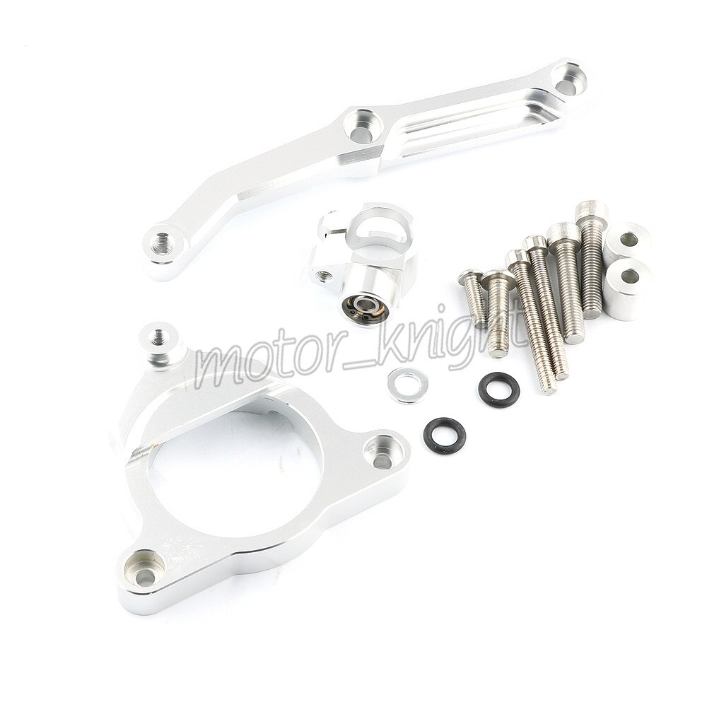 Kit de montaje de soporte de amortiguador de dirección ajustable de motocicleta CNC para Kawasaki Z800 soporte de Moto ZR800 13-15: SILVER