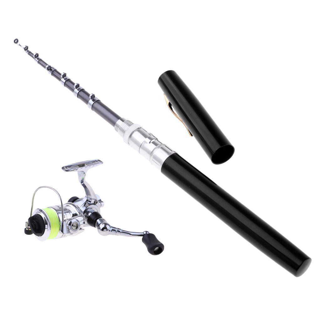 Pen Pocket Fishing Rod and Reel Line Combos Travel Portable Fishing Rod Kits: Purple