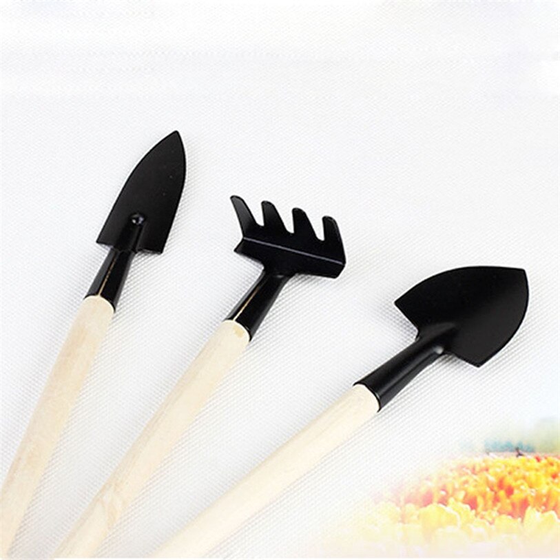 3 pcs/1 Set Mini Tuingereedschap Kleine Schop Hark Spade Houten Handvat Metal Head Tuingereedschap