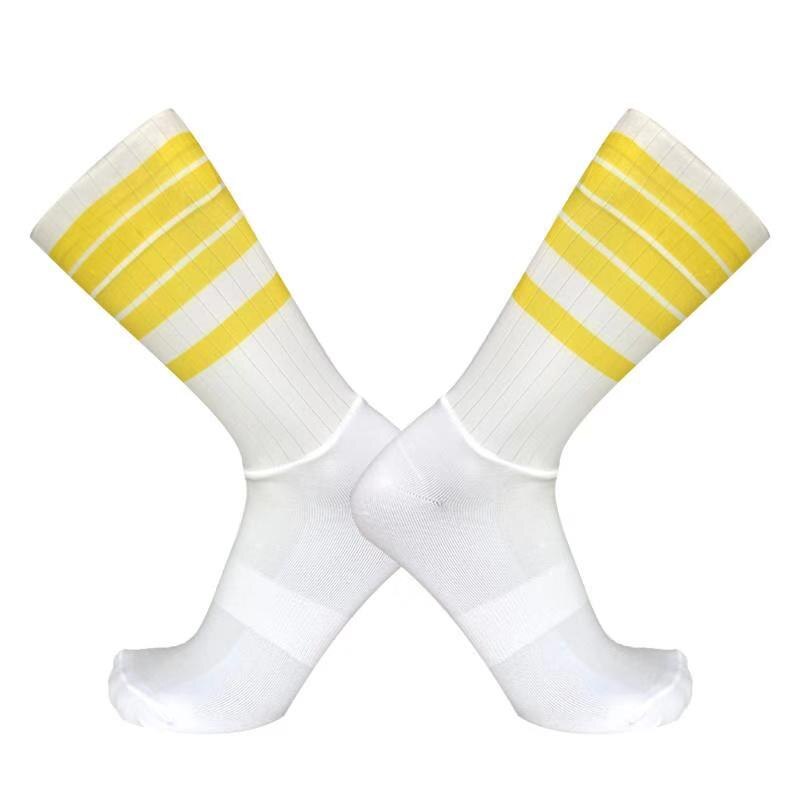 Neue Silikon Außen Fahrrad Socken Kompression Sport Socken Radfahren Socken Männer Frauen Straße Fahrrad Socken: Gelb Streifen