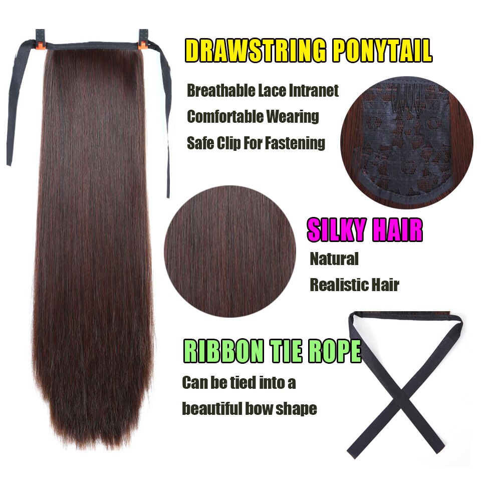 HUAYA Long Straight Clip In Hair Tail False Hair Ponytail Hairpiece With Hairpins Natural Synthetic Hair Extensions Pony Tail