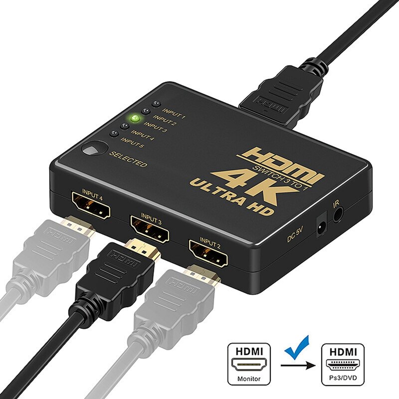 Hdmi Switcher 5 In 1 Out, Ondersteuning 4K, full Hd 1080P & Audio Versterker Stereo Volume Controller Sound Control Board