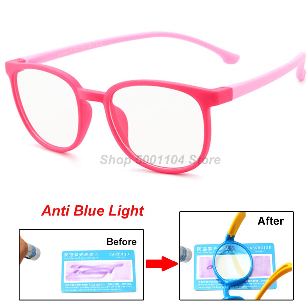 Blå lys børn briller dreng pige optisk ramme gennemsigtig barn briller anti blænding computer recept briller  uv400: Rosenrød