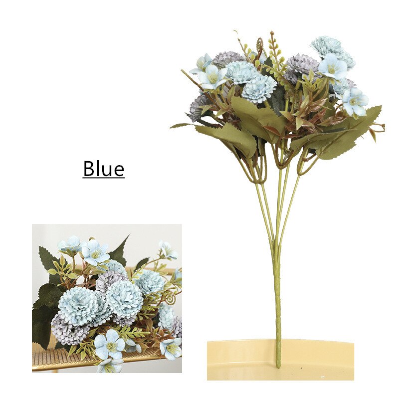 5 grener 11 hoder hjemme juledekor kunstig nellike bukett silke blomster mødre nellike blomst veggmaterialer: Blå