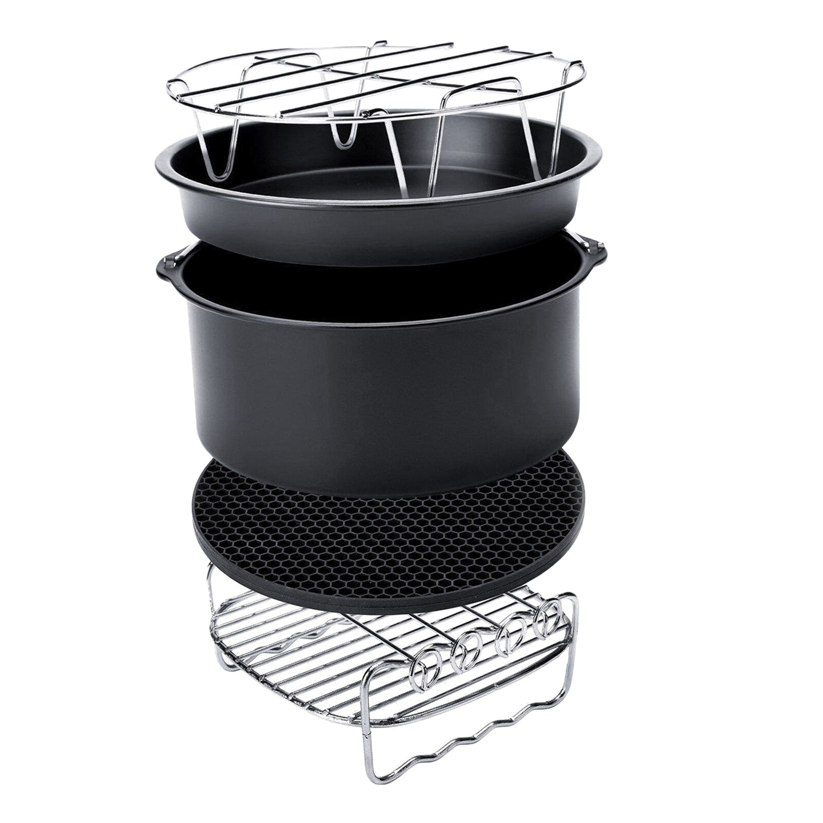 8Pcs Air Fryer Accessories Set Frying Cage Pan Rack Cake Barrel Fit for all Air Fryer 5.3, 5.8, 7, 8QT
