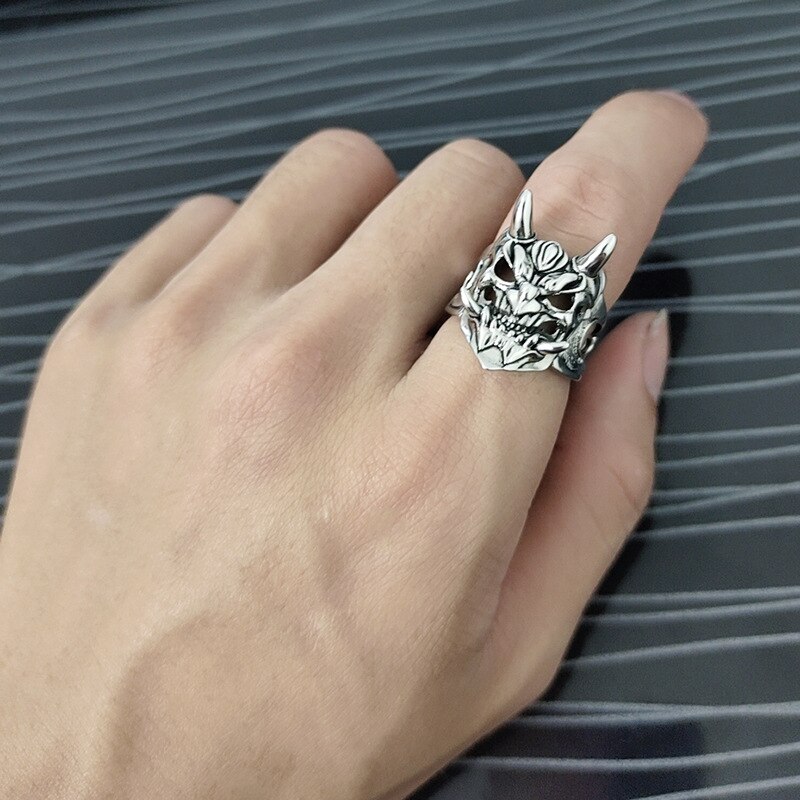 Trendig punk japansk demon samurai ring för män gotisk stil silverfärg justerbar öppen ring gatasmycken