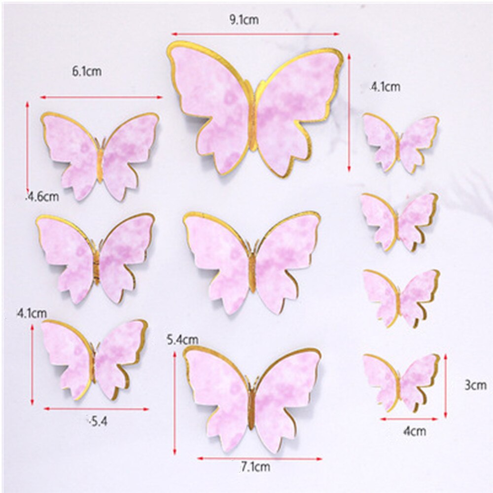 10pcs Cake Toppers Decoration Handmade Painted Pink Butterfly Topper For Wedding Birthday Party Baby Shower Baking Supplies