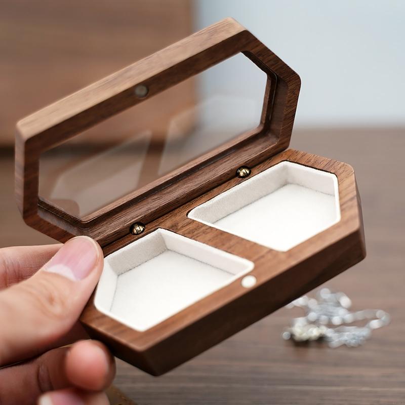 exquisit Walnussholz Ring Kasten Schmuck Organizer Anzeige Ring Aufbewahrungsbox Reise für fallen Schmuck Präsentation Kasten