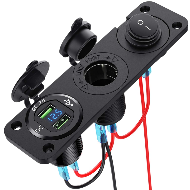 Dobbel  qc3.0 sigarettenneruttak fordeler , 250w vanntette 12v dobbel usb-lader strømadapterkontakt, med aluminium dobbel u