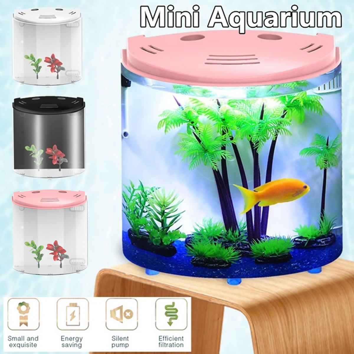 mini 5l usb ledet akvarium akvarium halvmåne mini akvarium akryl stor kapasitet hjemmekontor skrivebord akvatiske fisk kjæledyr forsyninger