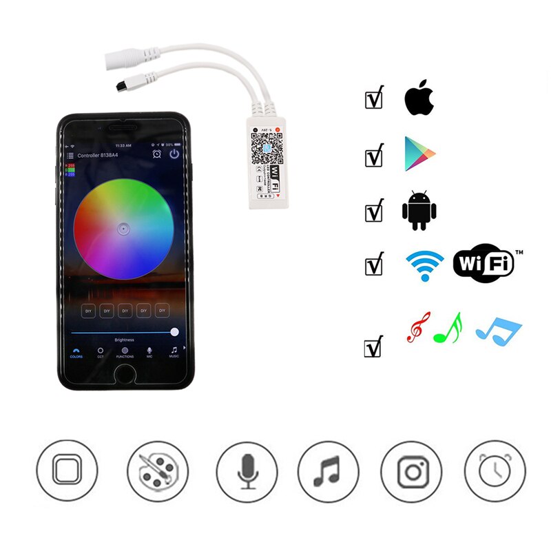 Mini WIFI LED RGB Controller + RF 21/IR 24Key Remote Controler Voor SMD 5050 2835 RGB LED Strip licht