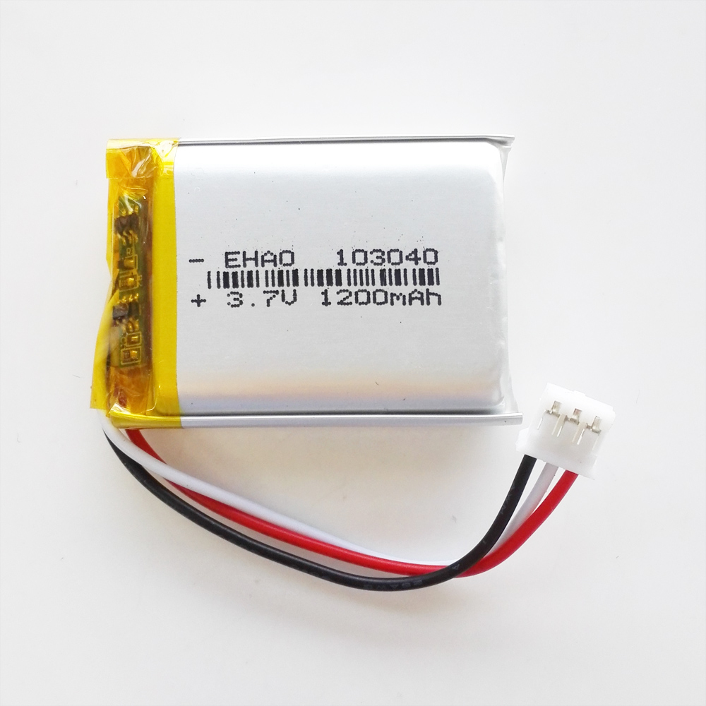 3.7V 1200mAh Lipo Polymer Lithium Rechargeable Battery + JST PH 3pin 2.0mm Plug For MP3 GPS DVD Rrecorder Headset Camera 103040