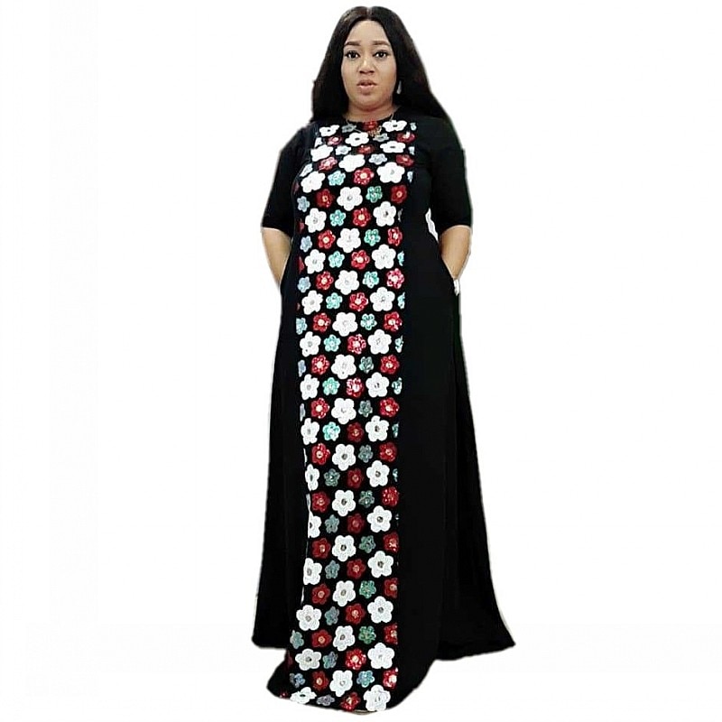 Afrikaanse Jurken Voor Vrouwen Mode Lovertjes Lange Jurk Grote Elastische Afrika Dashiki Maxi Jurk Effen Vintage Plus Size Vestido