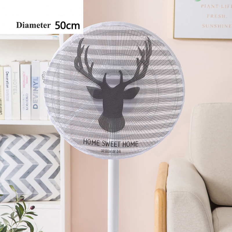 Cute Printed Electric Fan Cover for Baby Kid Finger Protector Safety Mesh Net Cover Children Hand-protected Fan Guard Dust Cover: Striped deer-50cm
