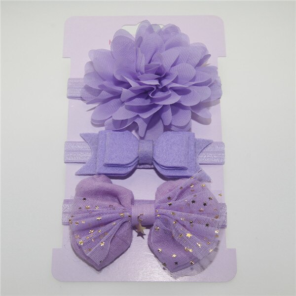 on 3pc baby girl boy elastic flower headband children skinny stretchy Bowknot elastic hair Band: Lavender