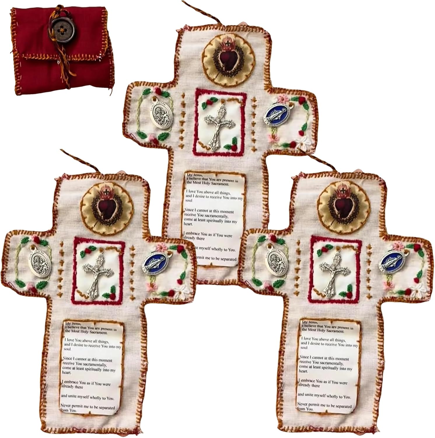 Pocket Shrine with Silver Cross Included Inside, Mini Prayer Quilt with Cross Inside, Encouragement Christian Spiritual: light yellow