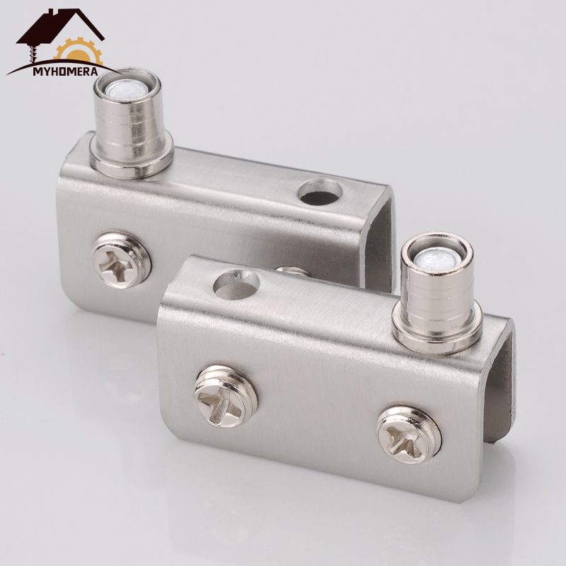 Myhomera 4 Piece Glass Pivot Hinge Rotation Axis Stainless Steel Wine Cabinet Door Rotating Hinges Clamp Clip Shaft Hidden Hinge